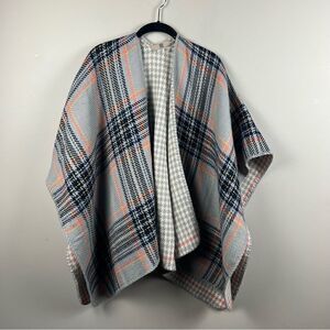 Reversible plaid houndstooth blanket poncho scarf